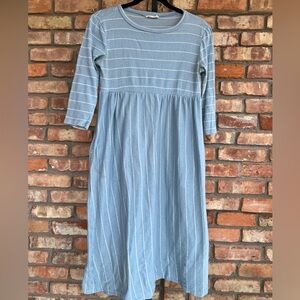 Flamingo Urban Light Blue Striped Knit Dress size small 3/4 sleeves side pockets